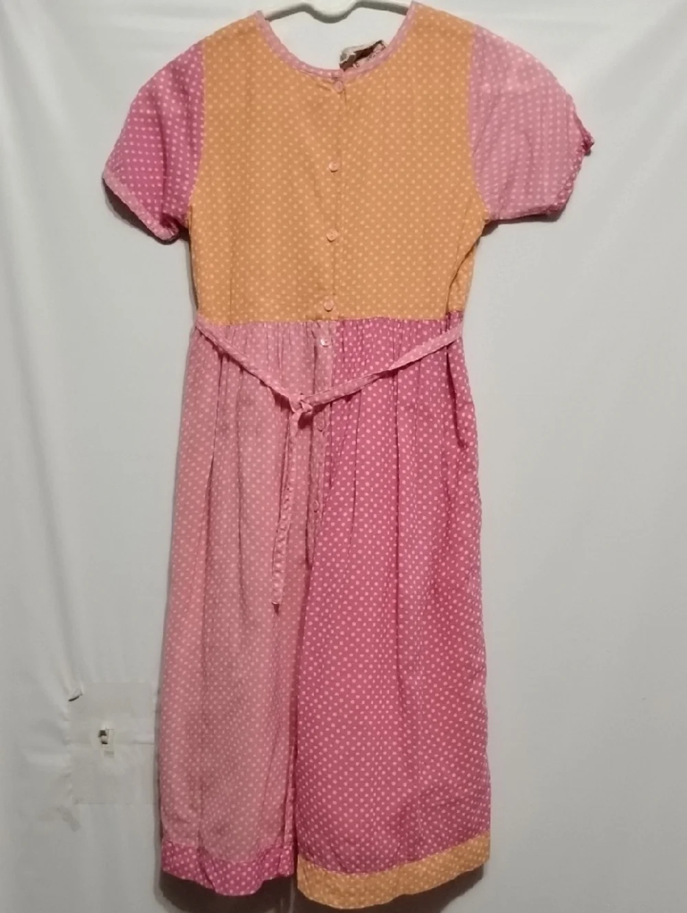 Vintage Cornelloki Girls' Two-Tone Pink & Peach‎ Polka Dot Dress